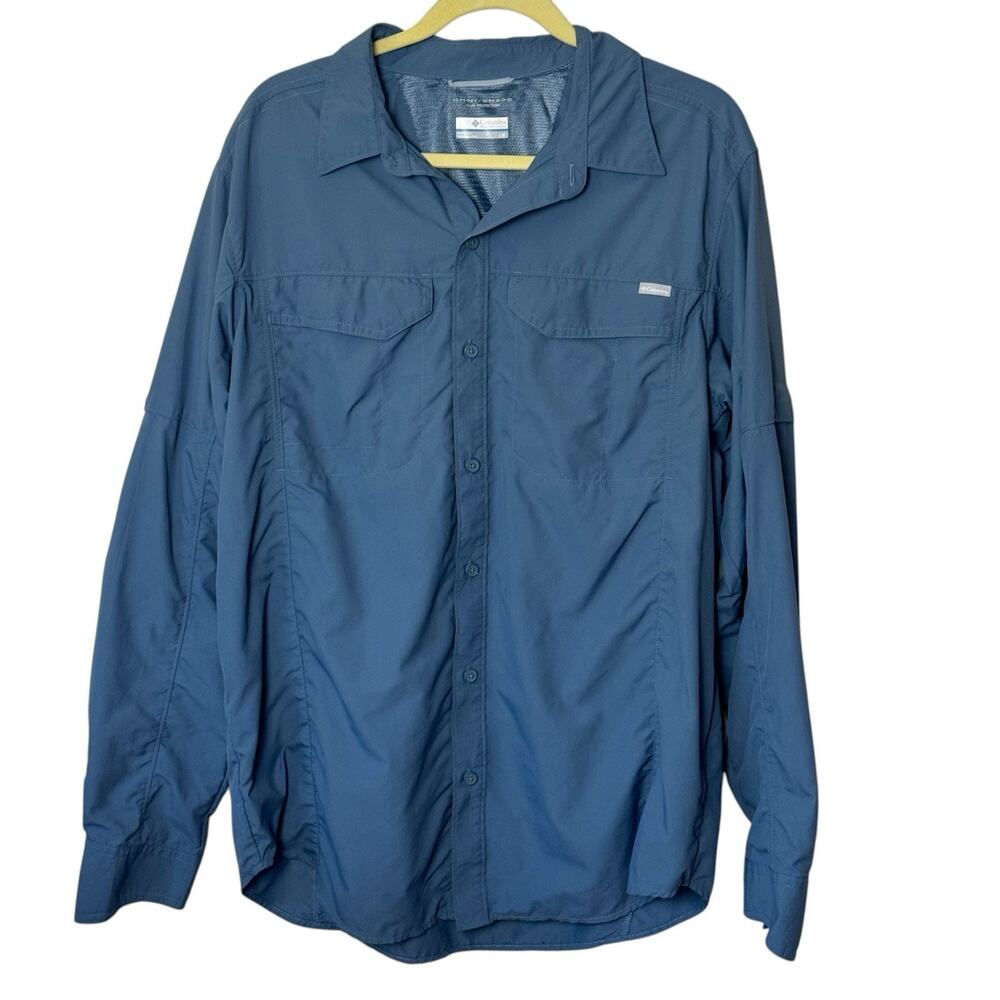 Columbia PFG Fishing Shirt Large Outdoor Blue Omni-Shade Vented Long Sleeve